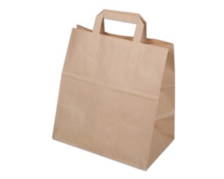 Papiertasche mit Flachhenkel, recycling braun, 27x17x29  Papiertaschen & Boxen