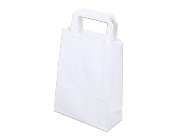 Papiertasche mit Flachhenkel, weiss, Hochformat, 18x8x24  Tragetaschen mit Flachhenkel, Papiertaschen & Boxen