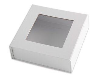 Magnetic Geschenkbox mit Fenster, Recyclingkarton, weiss Papiertaschen & Boxen