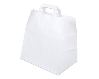 Papiertasche mit Flachhenkel, weiss, Querformat, 32x22x34  Papiertaschen & Boxen