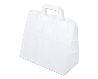 Papiertasche mit Flachhenkel, weiss, Querformat, 32x17x29  Papiertaschen & Boxen