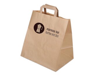 Bedruckbare Papiertasche mit Flachhenkel, braun, 32x34  Papiertaschen & Boxen