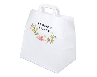Bedruckbare Papiertasche mit Flachhenkel, weiss, 32x34 Papiertaschen & Boxen