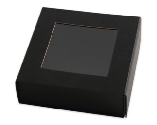 Magnetic Geschenkbox mit Fenster, schwarz, Recyclingkarton Papiertaschen & Boxen