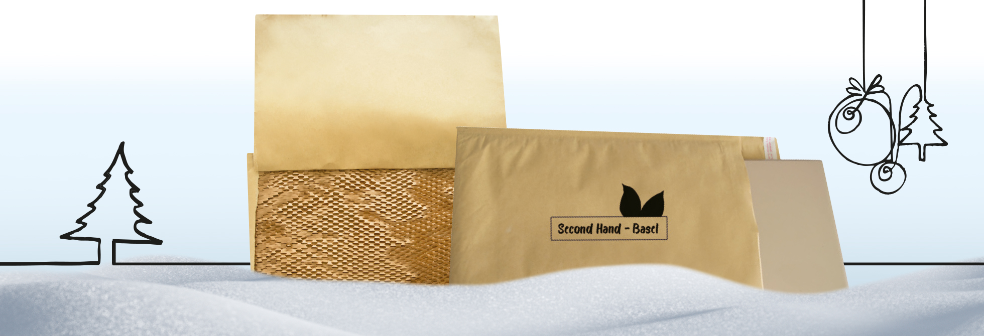 Darstellung der Papierpolstertaschen im Schnee