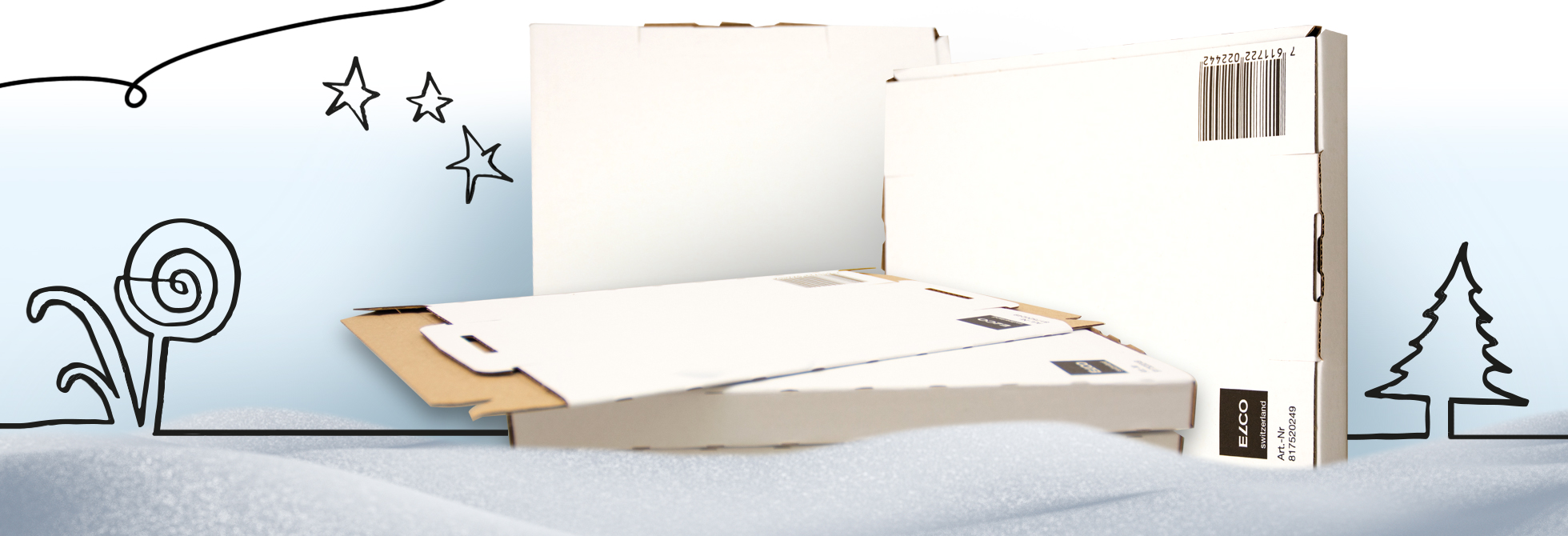 Darstellung des Versandkartons im Schnee